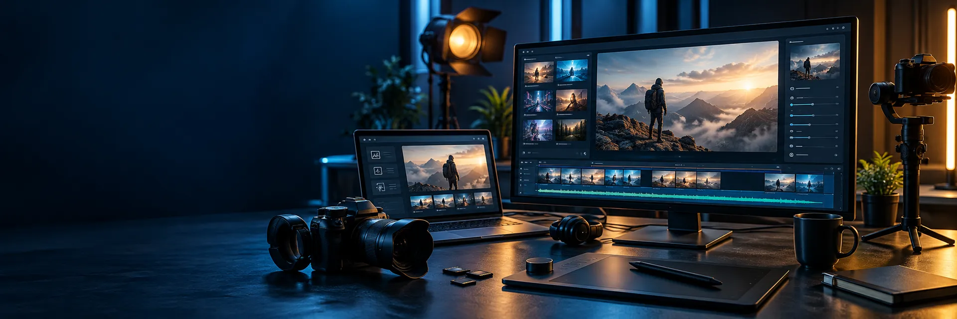 AI video production timeline and preview screen