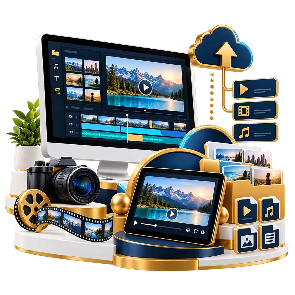 Finished AI video in several formats illustration