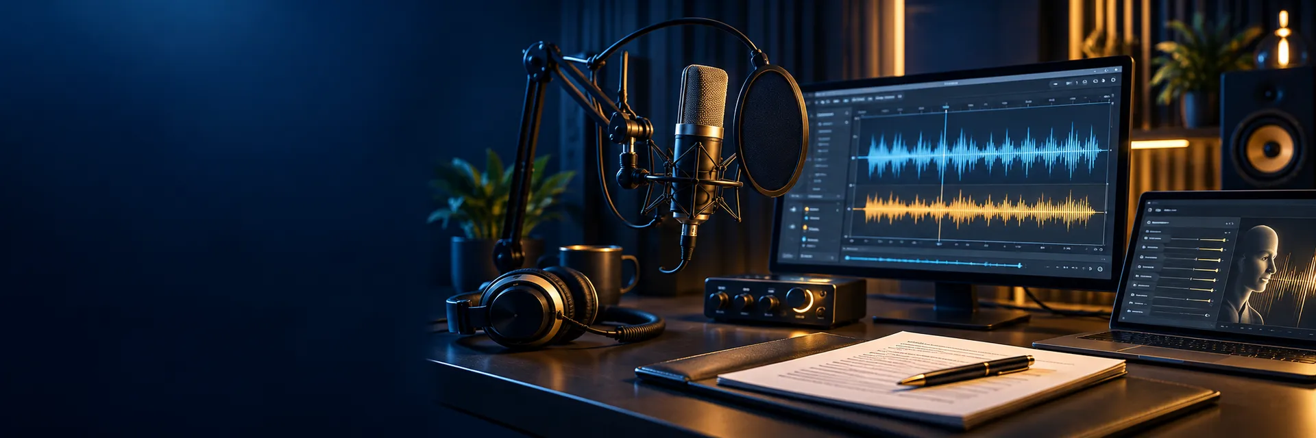 AI voiceover recording and audio waveform
