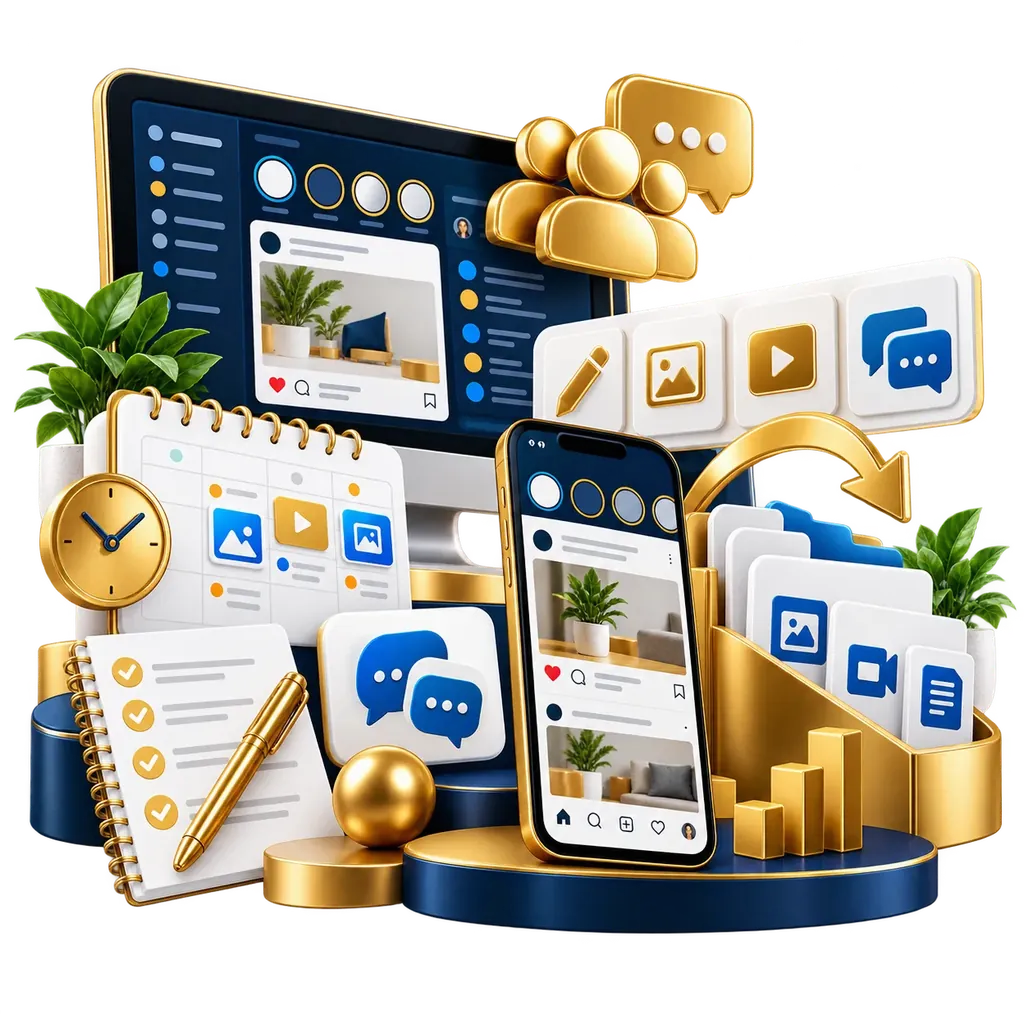 Social inbox and response report illustration
