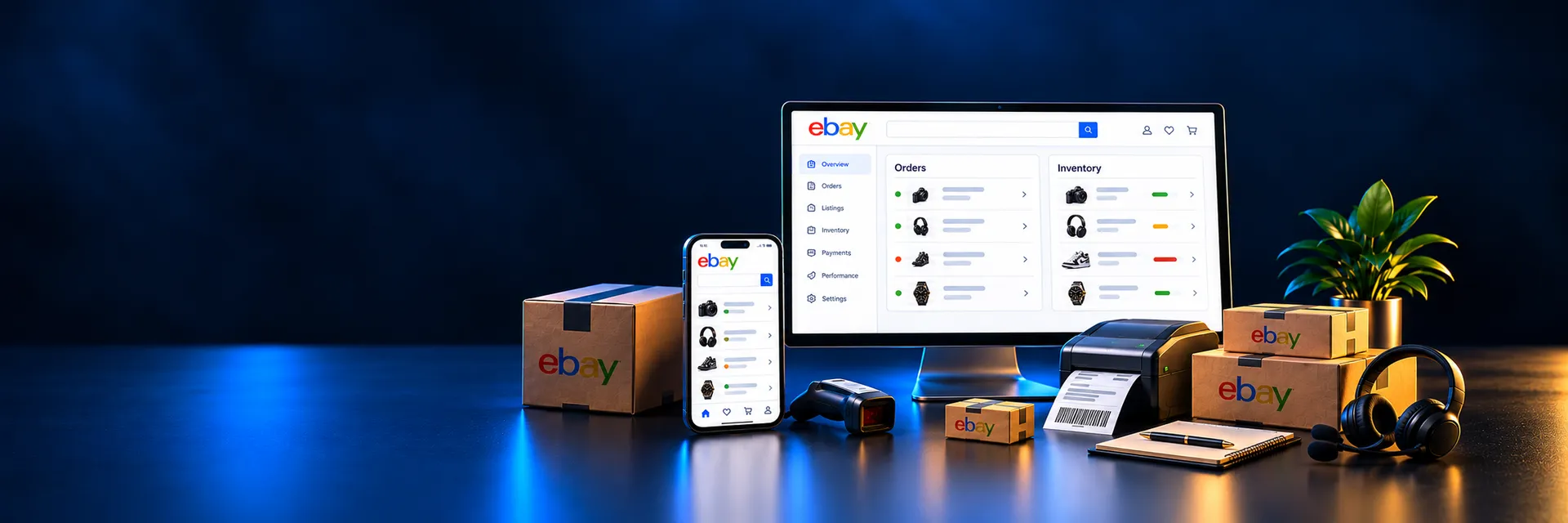 eBay seller dashboard with orders and inventory
