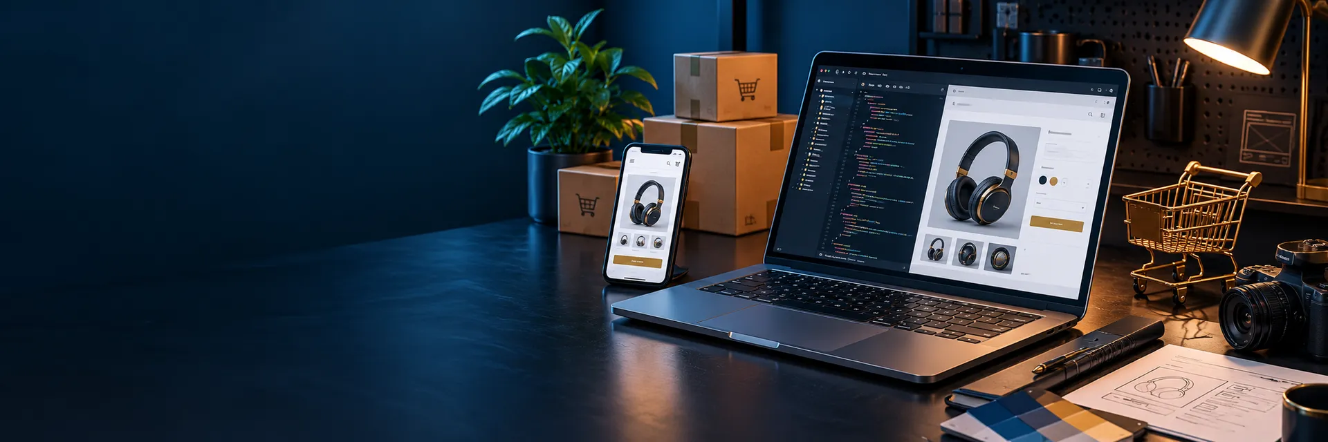 Online store website with checkout on phone