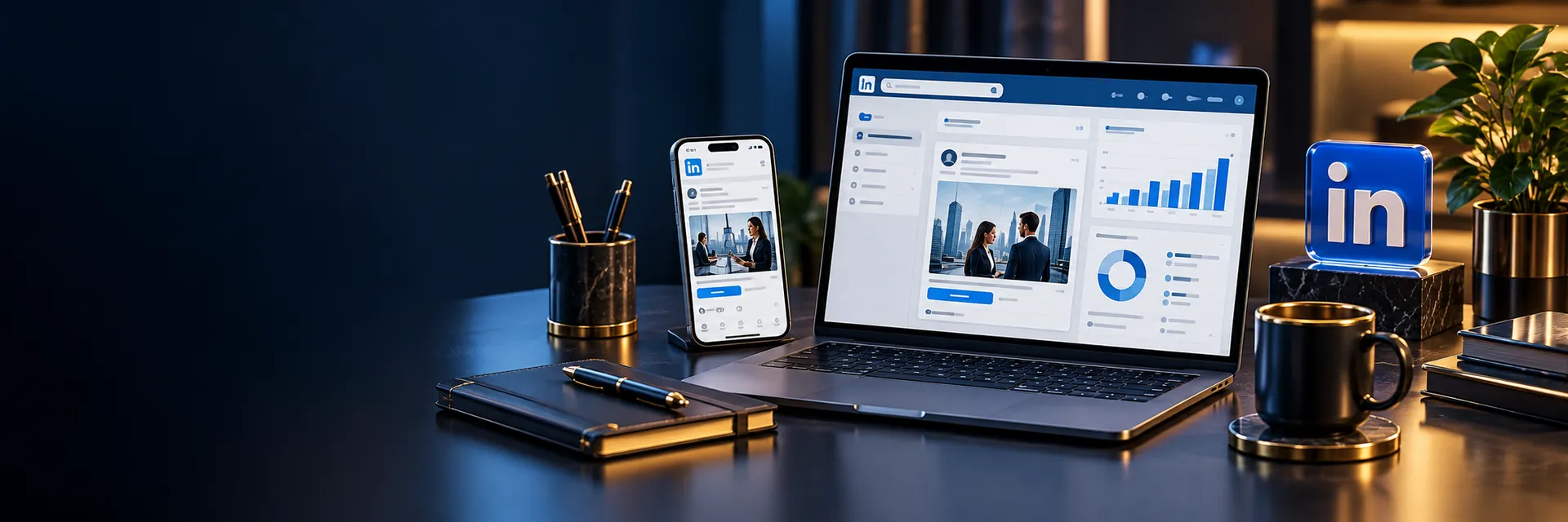 LinkedIn B2B ad campaign on laptop