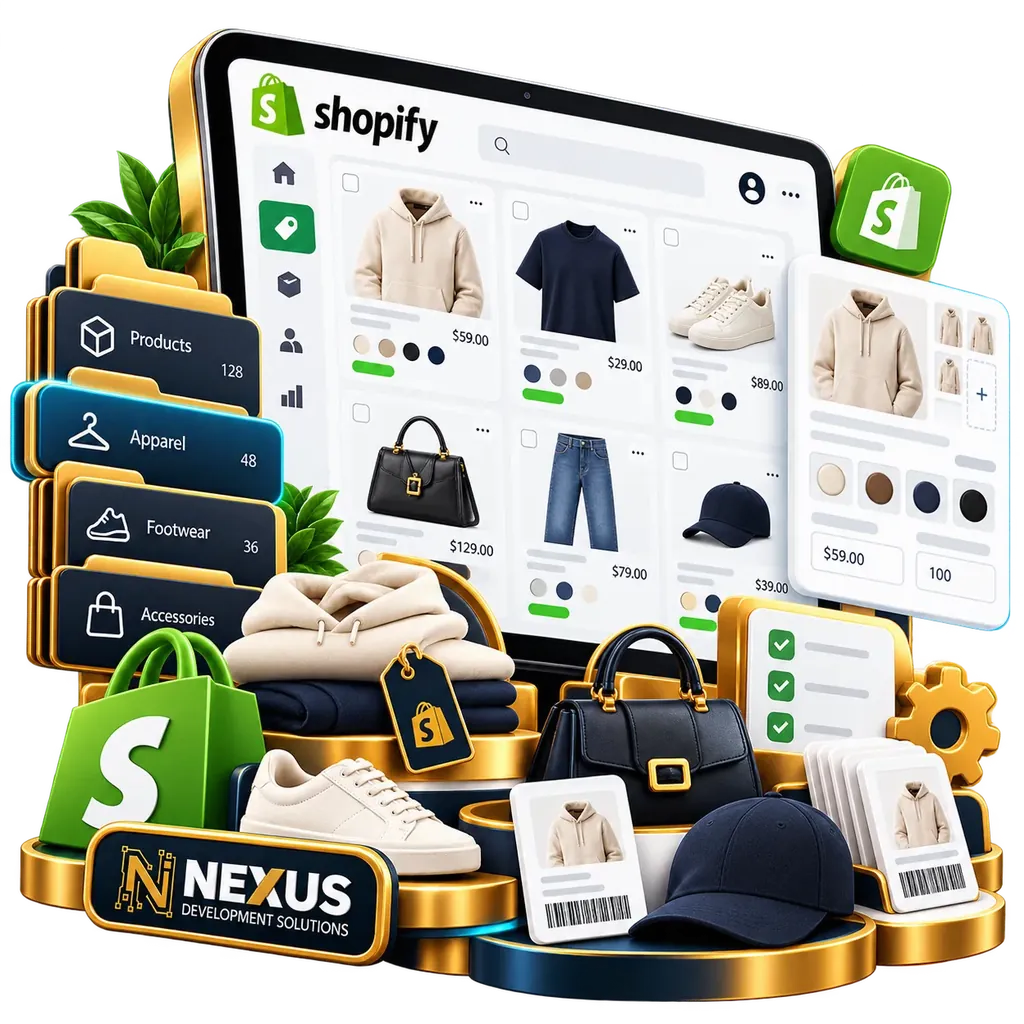 Shopify product setup illustration by Nexus Development Solutions