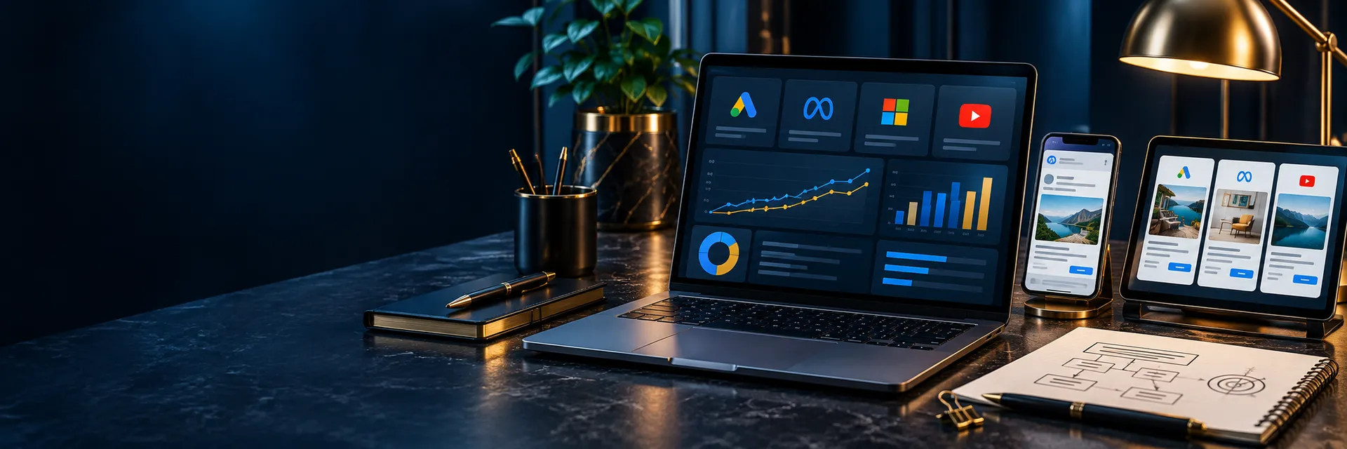 Paid media strategy dashboard across ad platforms