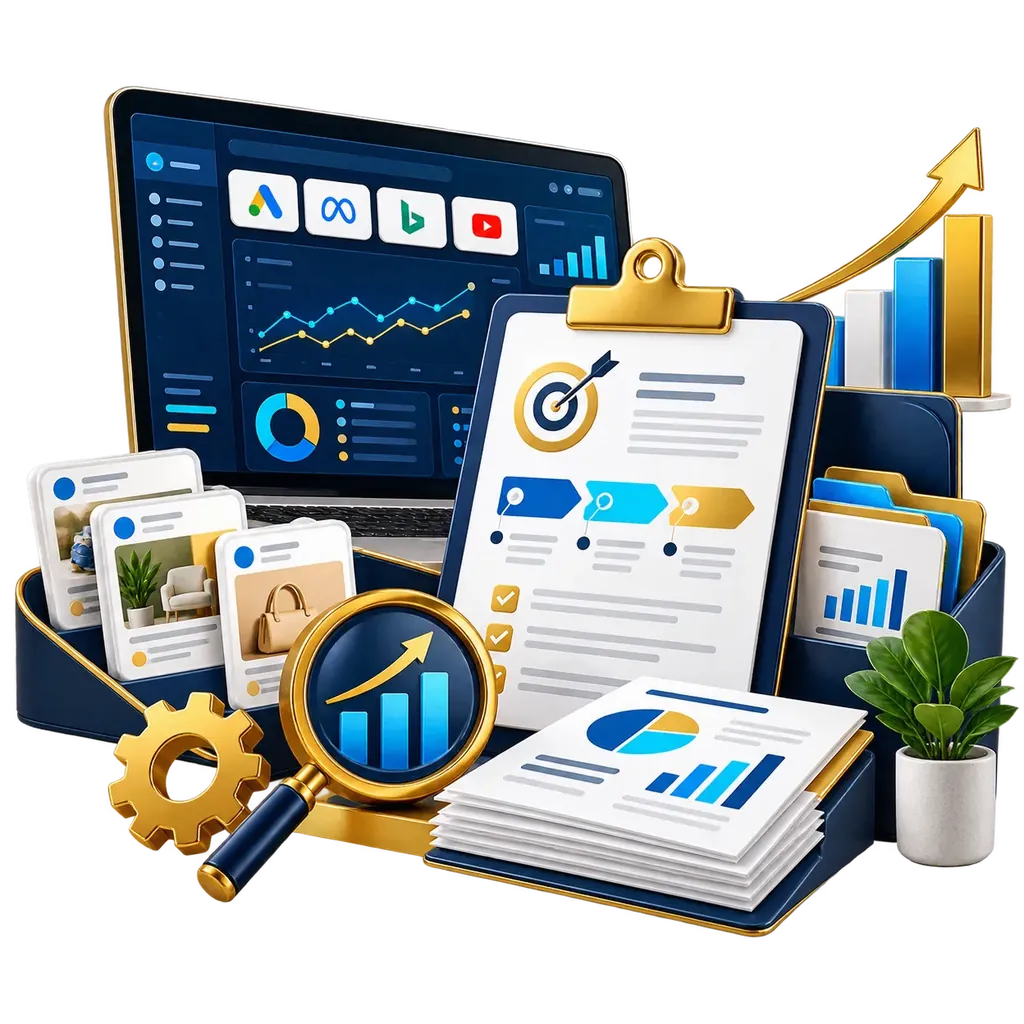 Cross-platform ad performance report illustration