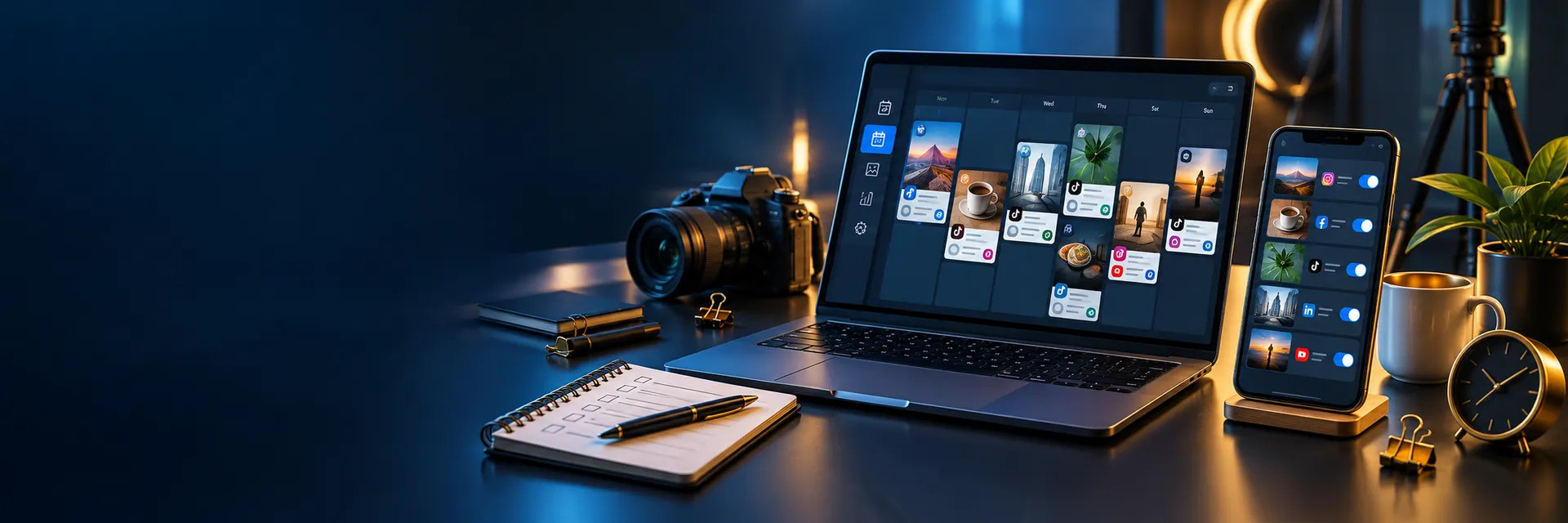 Social media scheduling calendar on laptop