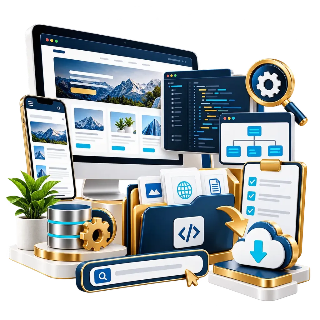 Website launch with SEO checklist illustration